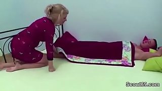 mom teaches daughter blowjob