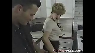 mom working in kitchen son grind and sex