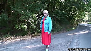 very hairy older woman outdoors